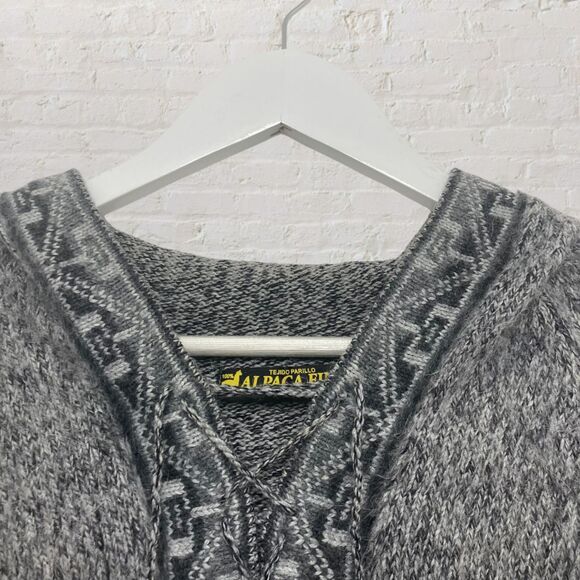 Alpaca Fina Hoodie Size S 100% Alpaca Handknit Peru Gray Tribal Pattern - Picture 6 of 16